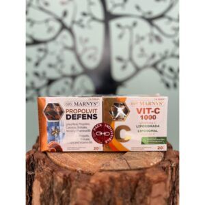 Pack ESPECIAL DEFENSAS de Marnys esta compuesto por el producto Propolvit Defens + Vitamina C Liposomada, dos productos que ayudan a nuestro organismo a mejorar la respuesta inmune frente a agresiones de determinados patógenos.

Propolvit Defens 20 viales
Especialmente indicado para ayudar en periodos en los que nuestro organismo se encuentra en un estado bajo de defensas o frente a situaciones de agresión externa por determinados agentes patógenos. Propolvit Defens ayuda a fortalecer nuestro sistema inmune, gracias a los componentes exclusivos de su formulado, siendo un complemento alimenticio ideal en estados convalecientes gracias a su aporte de vitaminas, minerales, proteínas y aminoácidos.